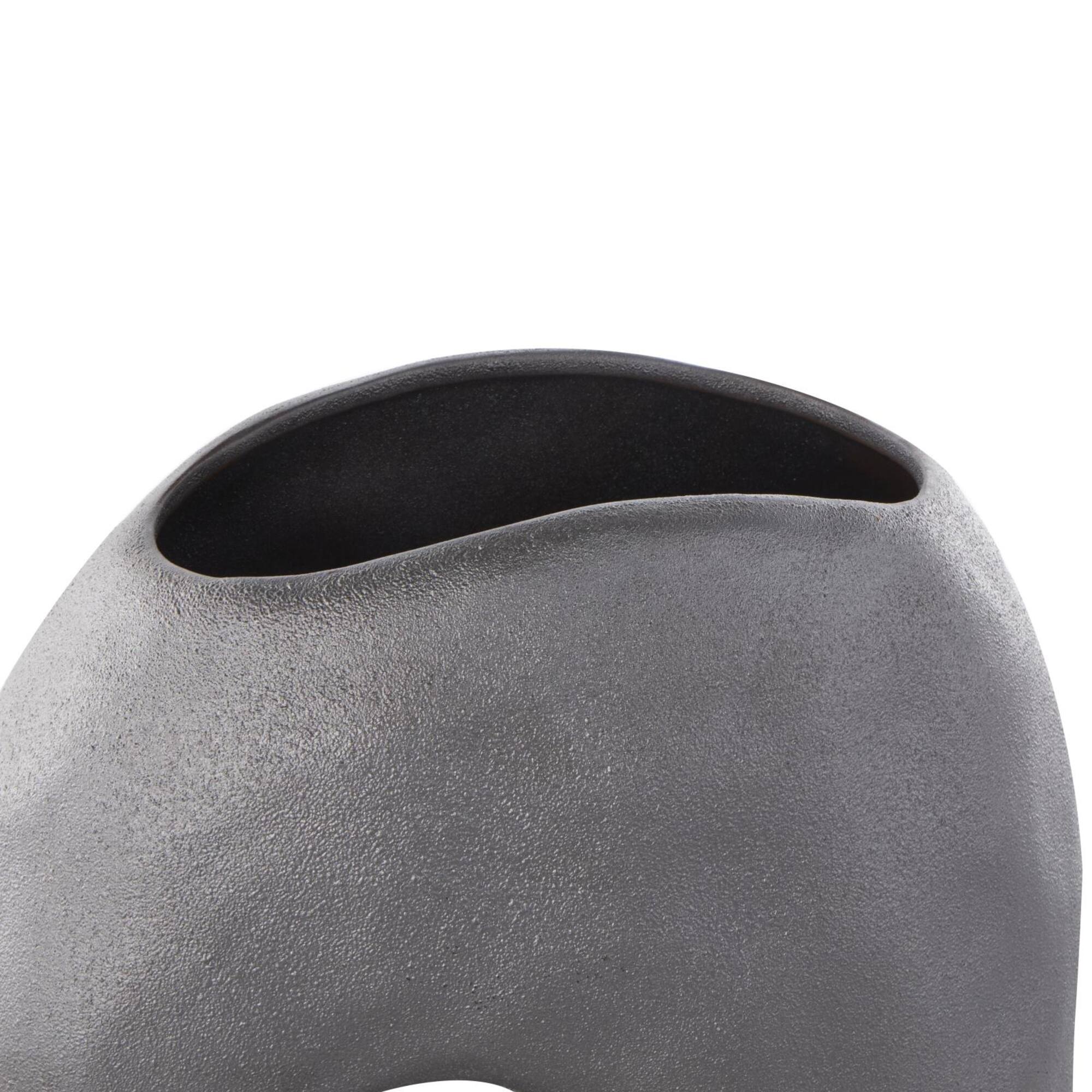 12" Gray Abstract Wavy Donut Ceramic Vase with Cutout Center
